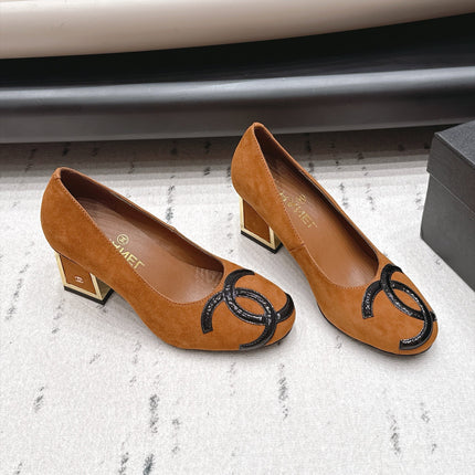CHANEL 26S HIGH HEEL PUMPS 80 MM IN BROWN SUEDE