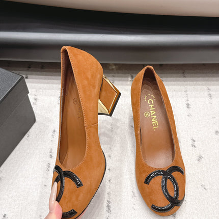 CHANEL 26S HIGH HEEL PUMPS 80 MM IN BROWN SUEDE
