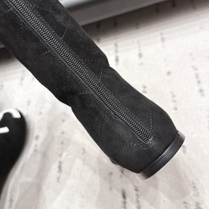 CHANEL 26S KNEE HIGH BOOTS IN BLACK SUEDE AND PATENT CUFF