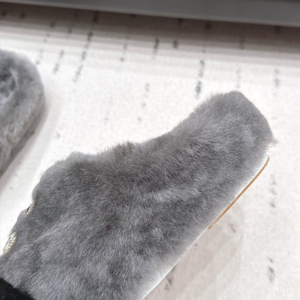 CHANEL 26S MULES IN GREY AND BLACK SHEARLING WITH ROUND TOE