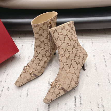 GUCCI 26S ANKLE BOOTS 65 MM IN BEIGE GG CANVAS