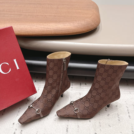 GUCCI 26S ANKLE BOOTS 65 MM IN DARK BROWN GG CANVAS