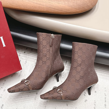GUCCI 26S ANKLE BOOTS 65 MM IN DARK BROWN GG CANVAS