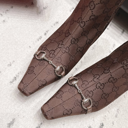 GUCCI 26S ANKLE BOOTS 65 MM IN DARK BROWN GG CANVAS