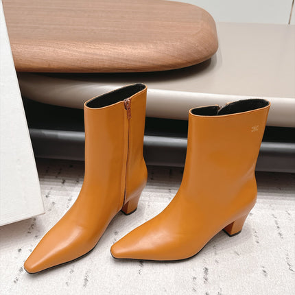 CELINE 26S ANKLE BOOTS 60 MM IN MUSTARD YELLOW SMOOTH CALFSKIN