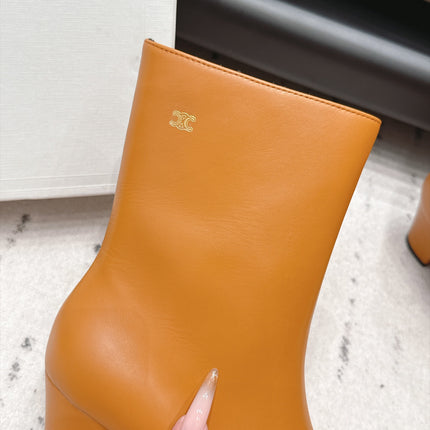 CELINE 26S ANKLE BOOTS 60 MM IN MUSTARD YELLOW SMOOTH CALFSKIN