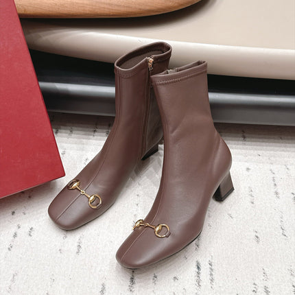 GUCCI 26S ANKLE BOOTS 55 MM IN DARK BROWN LAMBSKIN