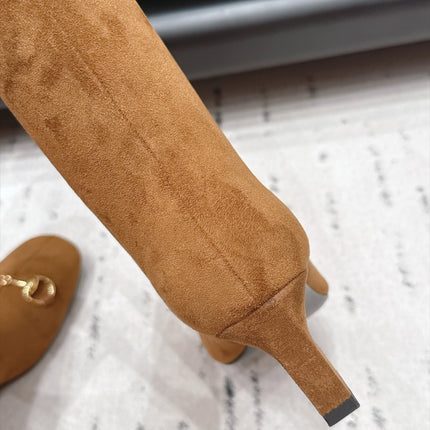 GUCCI 26S TALL BOOTS 55 MM IN CAMEL BROWN SUEDE