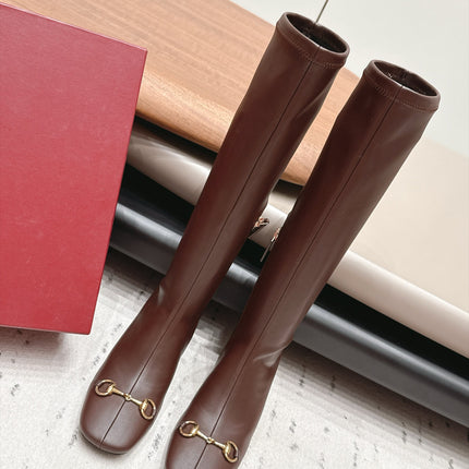 GUCCI 26S TALL BOOTS 55 MM IN DARK BROWN LAMBSKIN