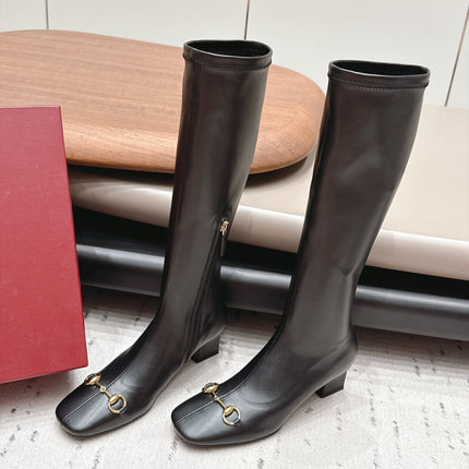 GUCCI 26S TALL BOOTS 55 MM IN BLACK LAMBSKIN
