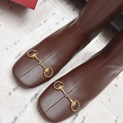 GUCCI 26S TALL BOOTS 55 MM IN DARK BROWN LAMBSKIN