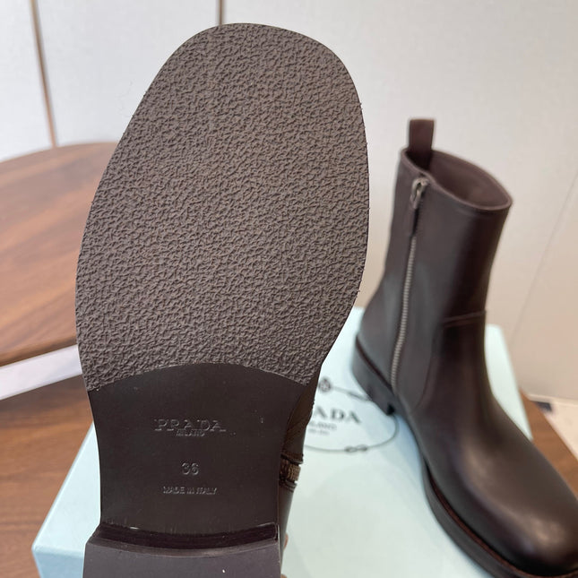PRADA 25S COWBOY BOOTS IN DARK BROWN CALFSKIN