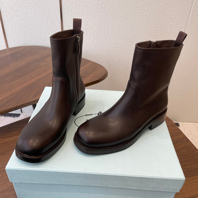 PRADA 25S COWBOY BOOTS IN DARK BROWN CALFSKIN