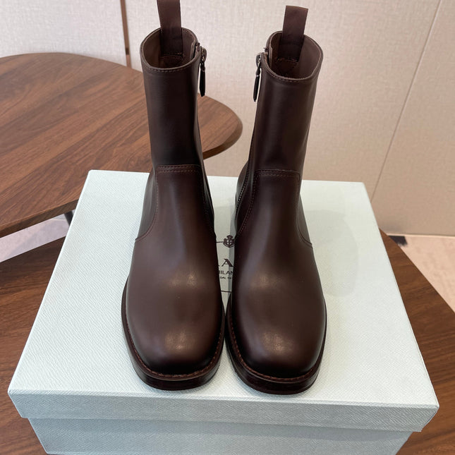 PRADA 25S COWBOY BOOTS IN DARK BROWN CALFSKIN