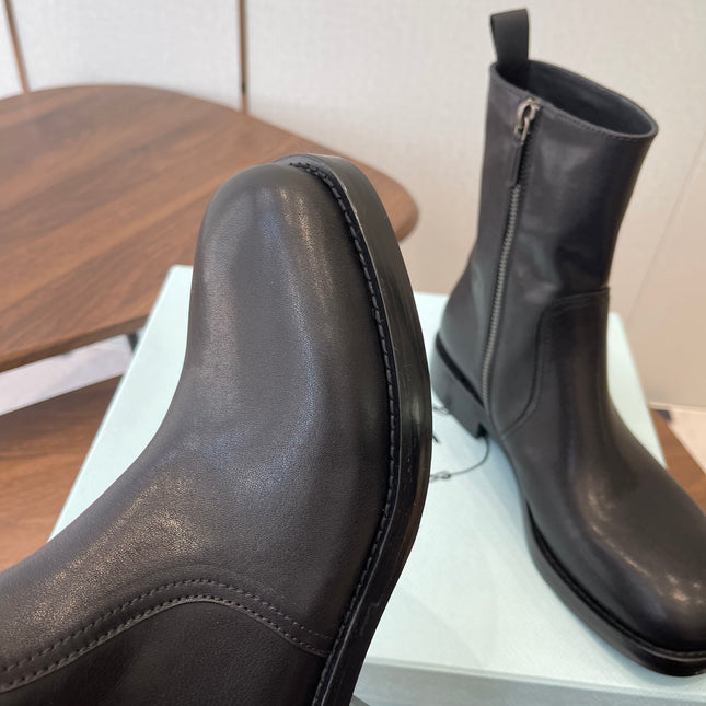 PRADA 25S COWBOY BOOTS IN DARK BLACK-BROWN CALFSKIN