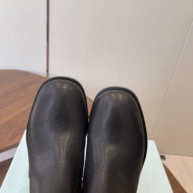 PRADA 25S COWBOY BOOTS IN DARK BLACK-BROWN CALFSKIN