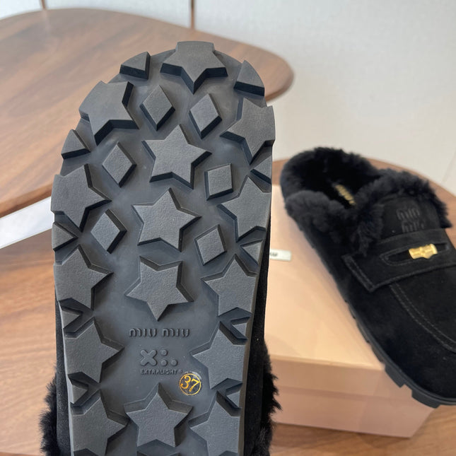 MIUMIU 25S MULES SLIPPERS SHEEPWOOL IN BLACK SUEDE