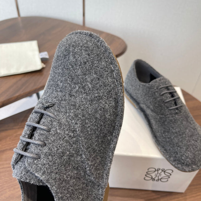 LOEWE 26S FOLIO DERBY SHOES IN DARK GRAY SUEDE