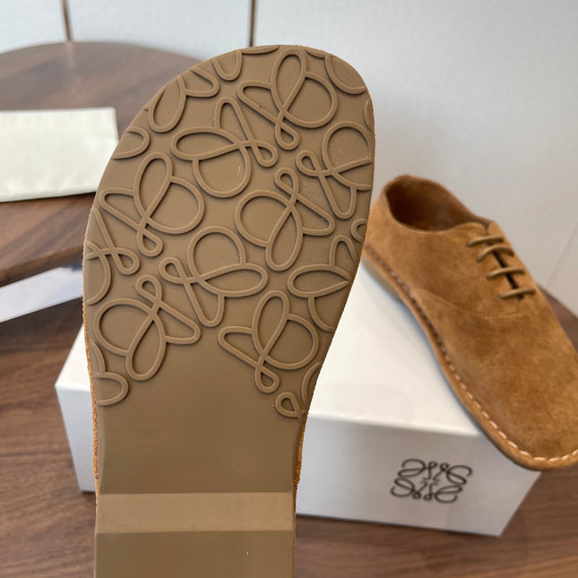 LOEWE 26S FOLIO DERBY SHOES IN DARK BROWN SUEDE