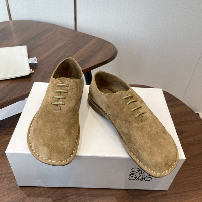 LOEWE 26S FOLIO DERBY SHOES IN LIGHT BROWN SUEDE