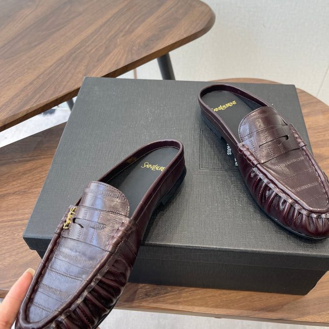 YSL 26S LOAFER MULES IN DARK RED BROWN CALFSKIN
