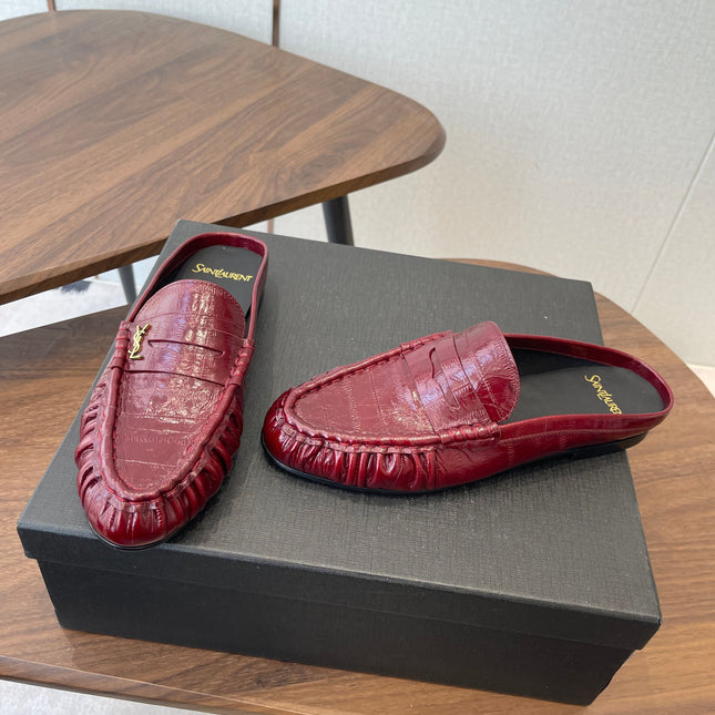 YSL 26S LOAFER MULES IN DARK RED CALFSKIN