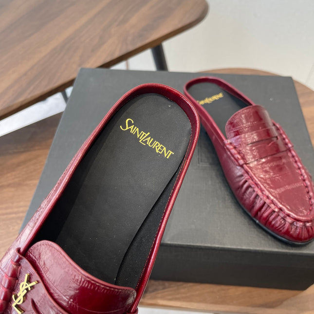 YSL 26S LOAFER MULES IN DARK RED CALFSKIN