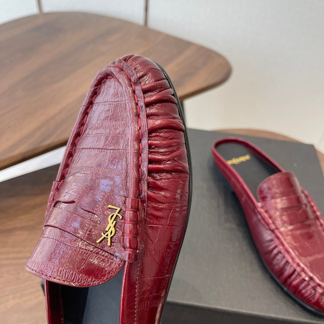 YSL 26S LOAFER MULES IN DARK RED CALFSKIN