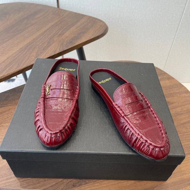 YSL 26S LOAFER MULES IN DARK RED CALFSKIN