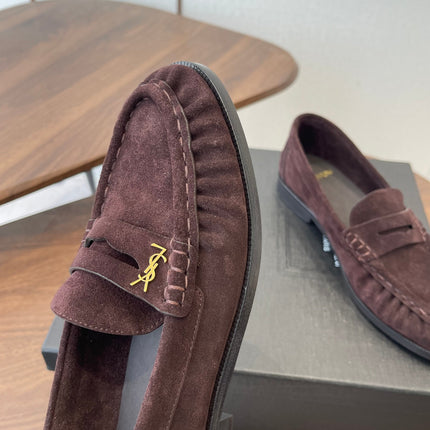 YSL 26S LOAFER IN DARK PLUM BROWN SUEDE