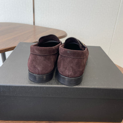 YSL 26S LOAFER IN DARK PLUM BROWN SUEDE