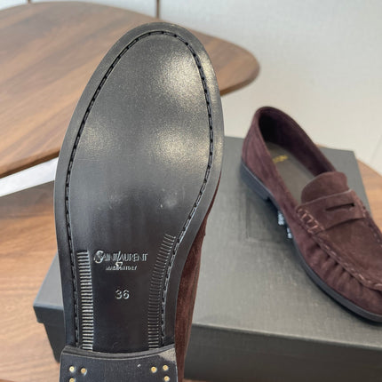 YSL 26S LOAFER IN DARK PLUM BROWN SUEDE