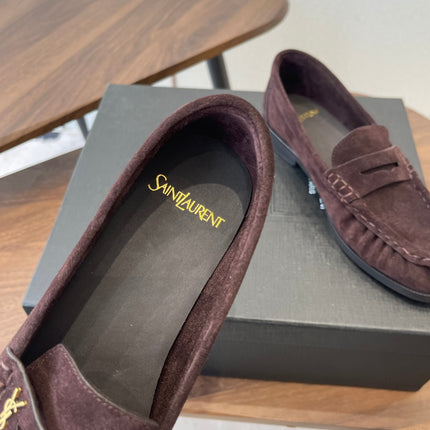 YSL 26S LOAFER IN DARK PLUM BROWN SUEDE