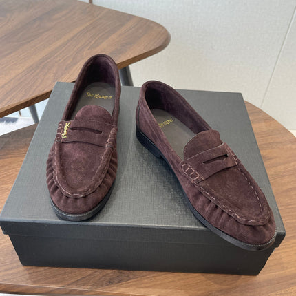 YSL 26S LOAFER IN DARK PLUM BROWN SUEDE