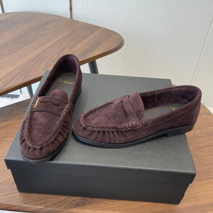 YSL 26S LOAFER IN DARK PLUM BROWN SUEDE