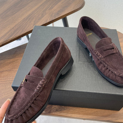 YSL 26S LOAFER IN DARK PLUM BROWN SUEDE