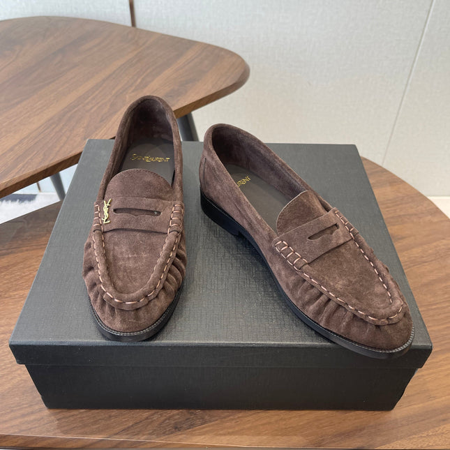YSL 26S LOAFER IN EARTH BROWN SUEDE