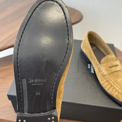 YSL 26S LOAFER IN LIGHT BROWN SUEDE