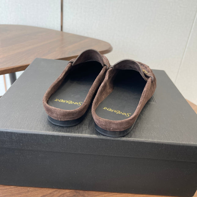 YSL 26S LOAFER MULES IN EARTH BROWN SUEDE