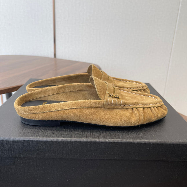 YSL 26S LOAFER MULES IN LIGHT BROWN SUEDE