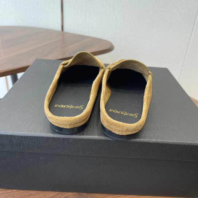 YSL 26S LOAFER MULES IN LIGHT BROWN SUEDE