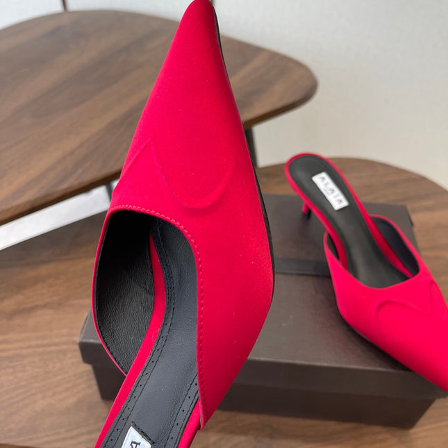 ALAIA 26S HEELED MULES 50 MM IN RED FABRIC