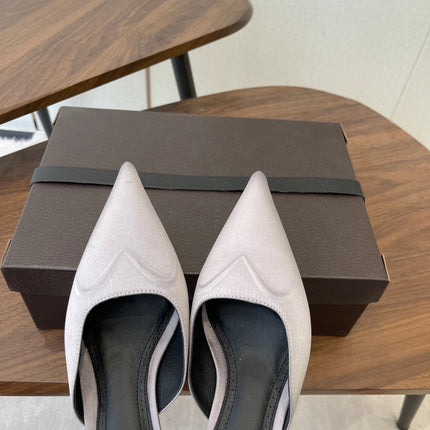 ALAIA 26S HEELED MULES 50 MM IN LAVENDER GREY FABRIC