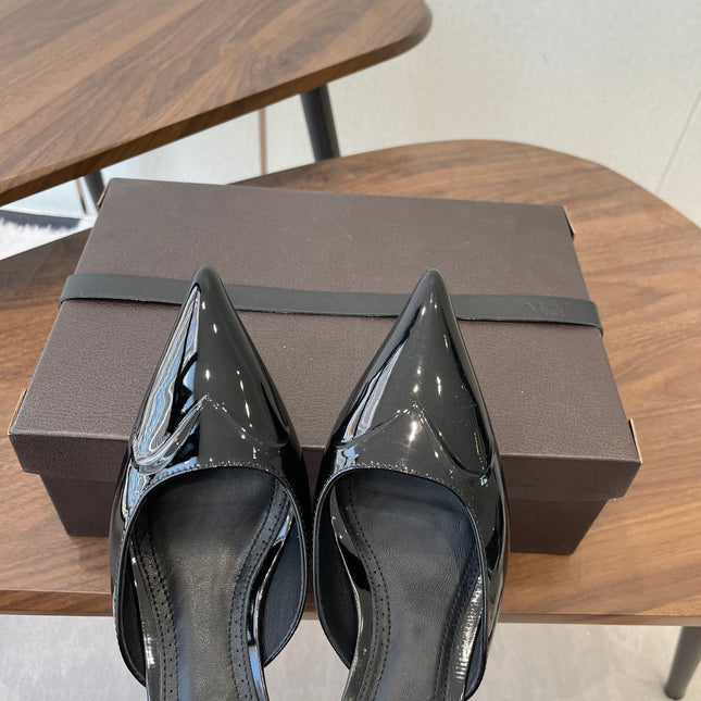 ALAIA 26S HEELED MULES 50 MM IN BLACK GLOSSY CALFSKIN