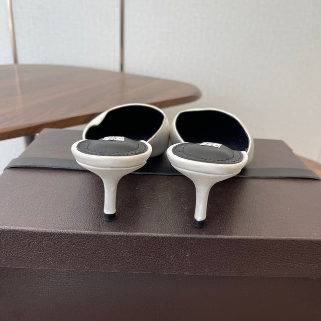 ALAIA 26S HEELED MULES 50 MM IN WHITE FABRIC