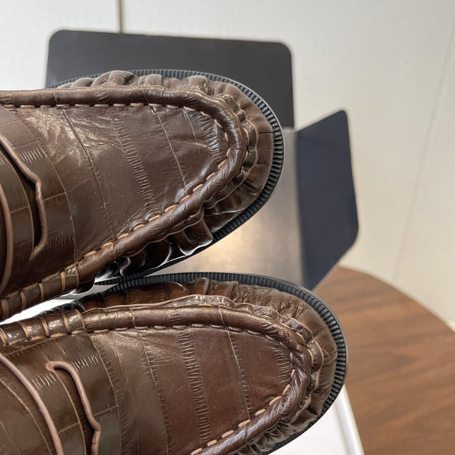 YSL 26S HEELED LOAFERS 100 MM IN DARK BROWN CALFSKIN