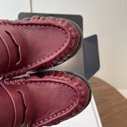 YSL 26S HEELED LOAFERS 100 MM IN DARK RED CALFSKIN