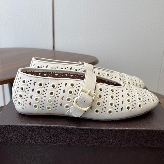 ALAIA 26S MARY JANE FLATS IN WHITE LAMBSKIN