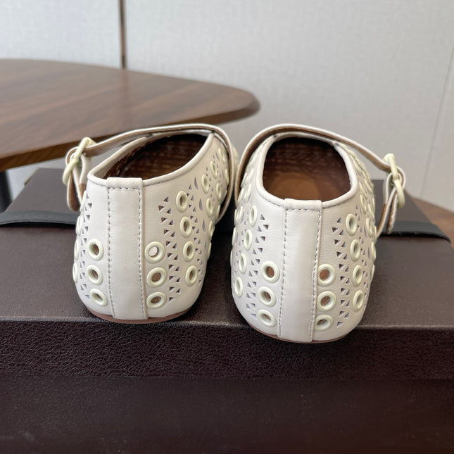 ALAIA 26S MARY JANE FLATS IN WHITE LAMBSKIN
