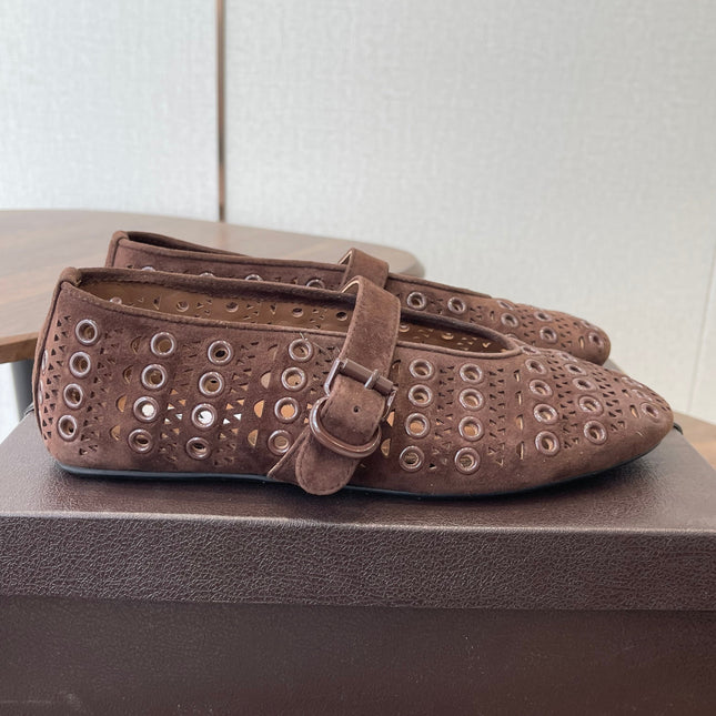 ALAIA 26S MARY JANE FLATS IN DARK BROWN SUEDE STYLE 1